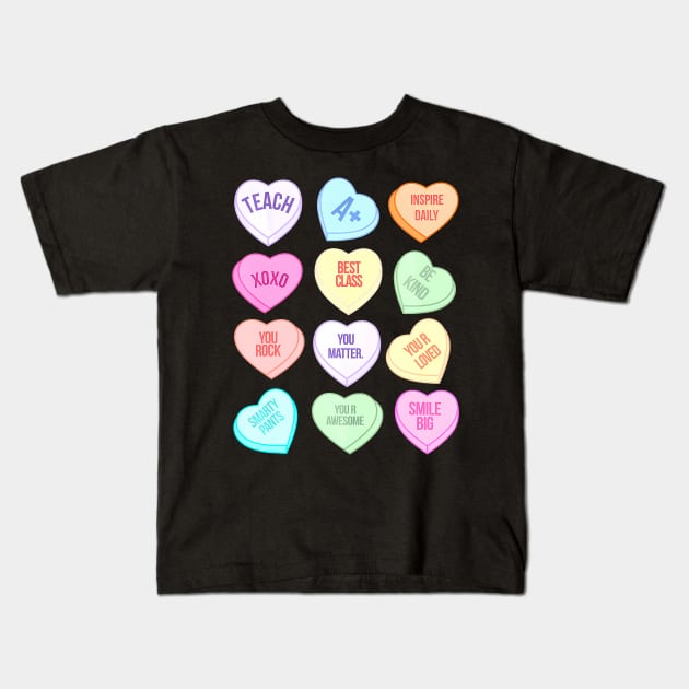 Funny Teacher Valentines Day Teach Heart Candy Kids T-Shirt by jadolomadolo